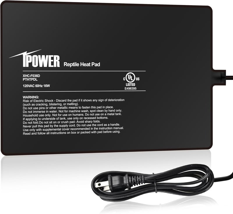 I-Power Reptile Heat Pad 8 by12 Inch Under Tank Terrarium Warmer 16W Heating Mat for Turtle, Lizard, Frog, Snake, Hermit Crab and Other Small Animals - Image 1